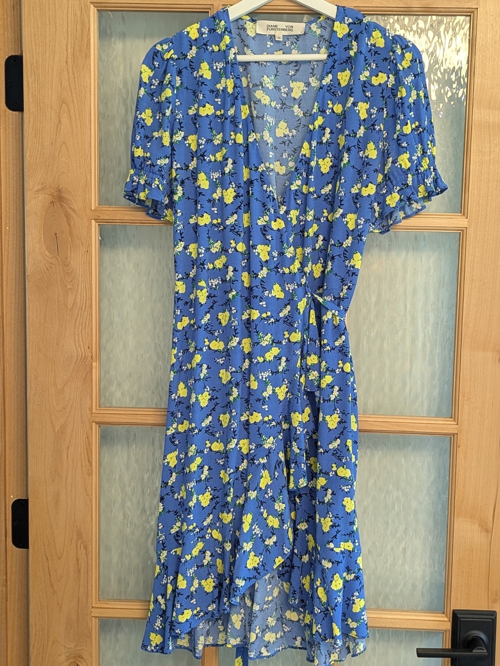 Diane Von Furstenberg Blue Floral Dress with Yellow & Black Details